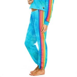 Aviator Nation Turquoise Hand Dyed 5 Stripe Sweatpants EUC